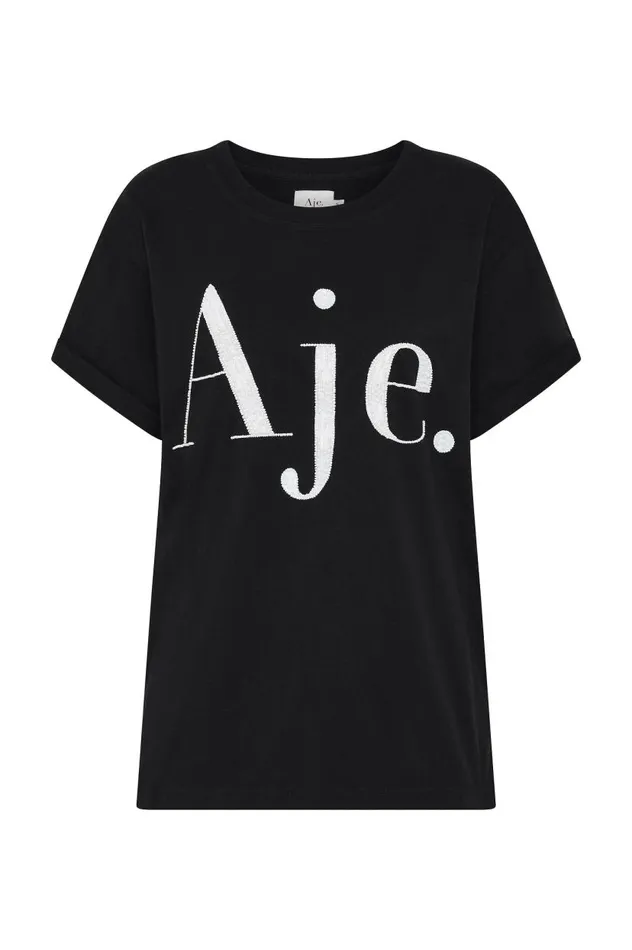 Aje Tees Beyond Embellished Logo Tee Blackwhite Logo 8211 Women