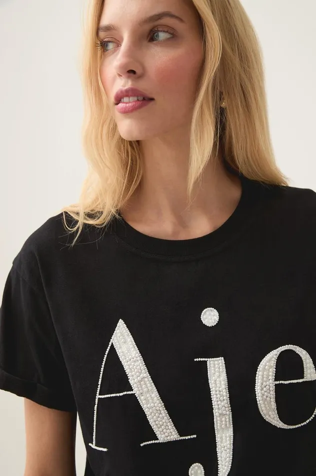 Aje Tees Beyond Embellished Logo Tee Blackwhite Logo 8211 Women