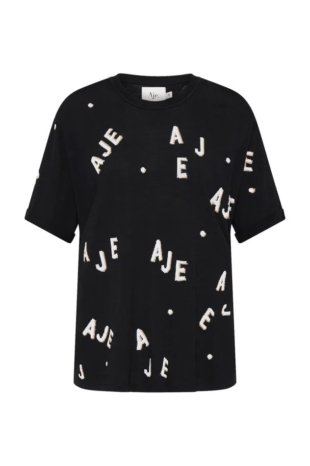 Aje Tees Decora Logo Sprinkle Knit Tee Blackivorytawny Brown 8211 Women Aje Tees Decora Logo Sprinkle Knit Tee Blackivorytawny Brown 8211 Women
