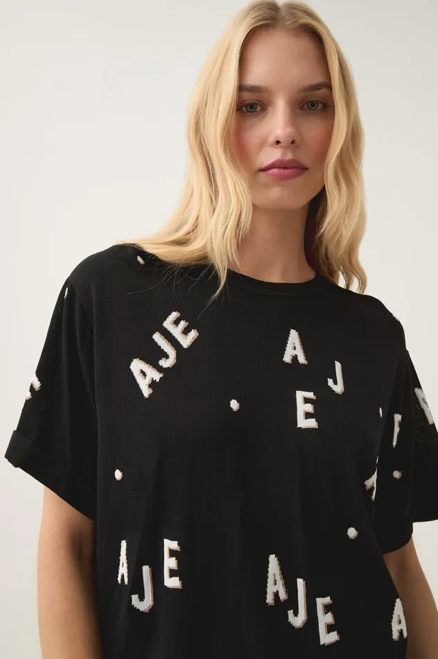 Aje Tees Decora Logo Sprinkle Knit Tee Blackivorytawny Brown 8211 Women Aje Tees Decora Logo Sprinkle Knit Tee Blackivorytawny Brown 8211 Women