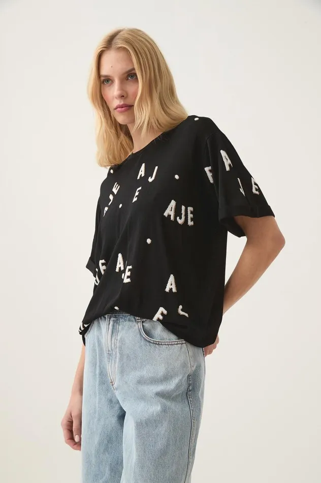 Aje Tees Decora Logo Sprinkle Knit Tee Blackivorytawny Brown 8211 Women Aje Tees Decora Logo Sprinkle Knit Tee Blackivorytawny Brown 8211 Women