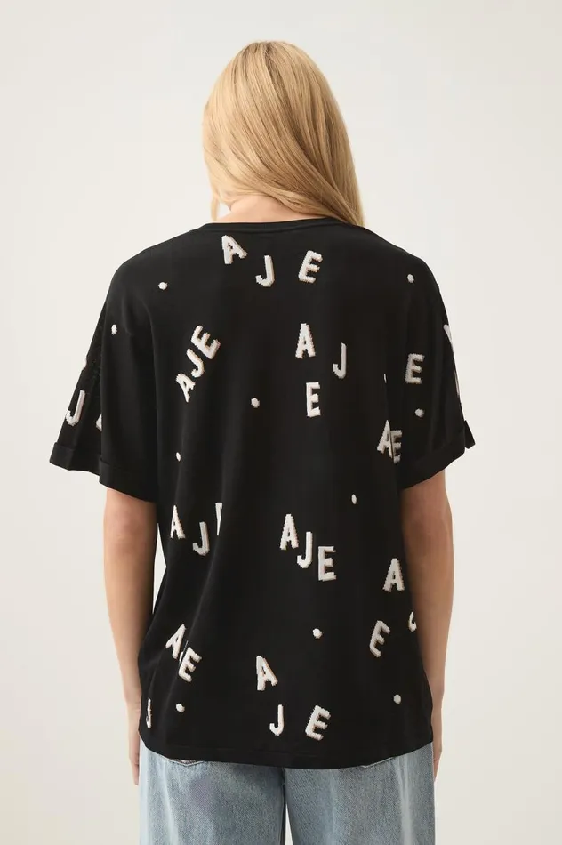 Aje Tees Decora Logo Sprinkle Knit Tee Blackivorytawny Brown 8211 Women Aje Tees Decora Logo Sprinkle Knit Tee Blackivorytawny Brown 8211 Women