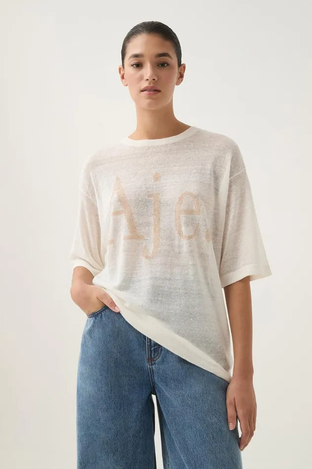 Aje Tees Elvira Oversized Linen Tee Ivorybeige Logo 8211 Women Aje Tees Elvira Oversized Linen Tee Ivorybeige Logo 8211 Women