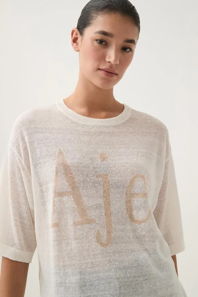 Aje Tees Elvira Oversized Linen Tee Ivorybeige Logo 8211 Women Aje Tees Elvira Oversized Linen Tee Ivorybeige Logo 8211 Women