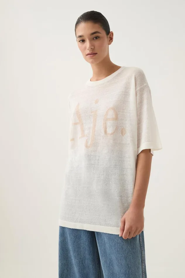 Aje Tees Elvira Oversized Linen Tee Ivorybeige Logo 8211 Women Aje Tees Elvira Oversized Linen Tee Ivorybeige Logo 8211 Women