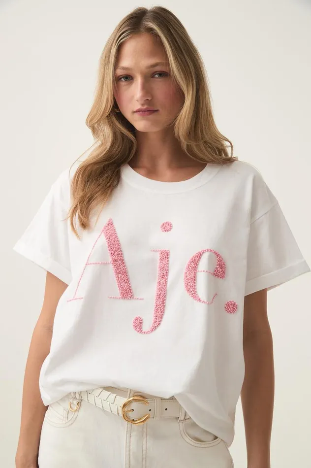 Aje Tees Fondness Embellished Logo Tee Whitesunrise Pink Logo 8211 Women