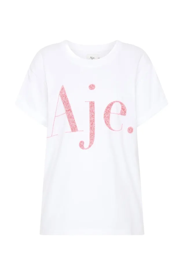 Aje Tees Fondness Embellished Logo Tee Whitesunrise Pink Logo 8211 Women