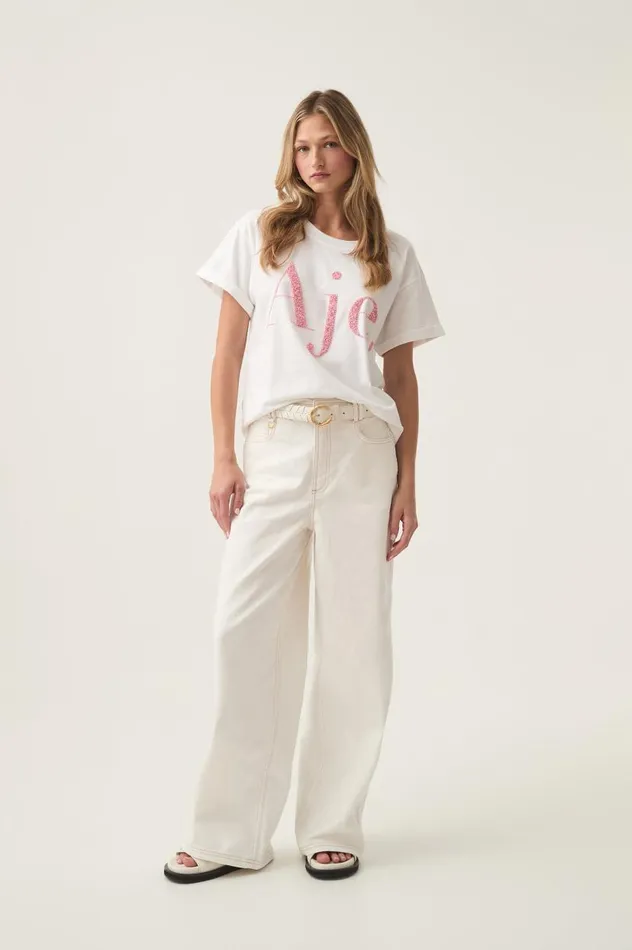 Aje Tees Fondness Embellished Logo Tee Whitesunrise Pink Logo 8211 Women
