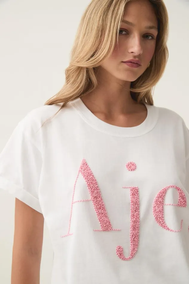Aje Tees Fondness Embellished Logo Tee Whitesunrise Pink Logo 8211 Women