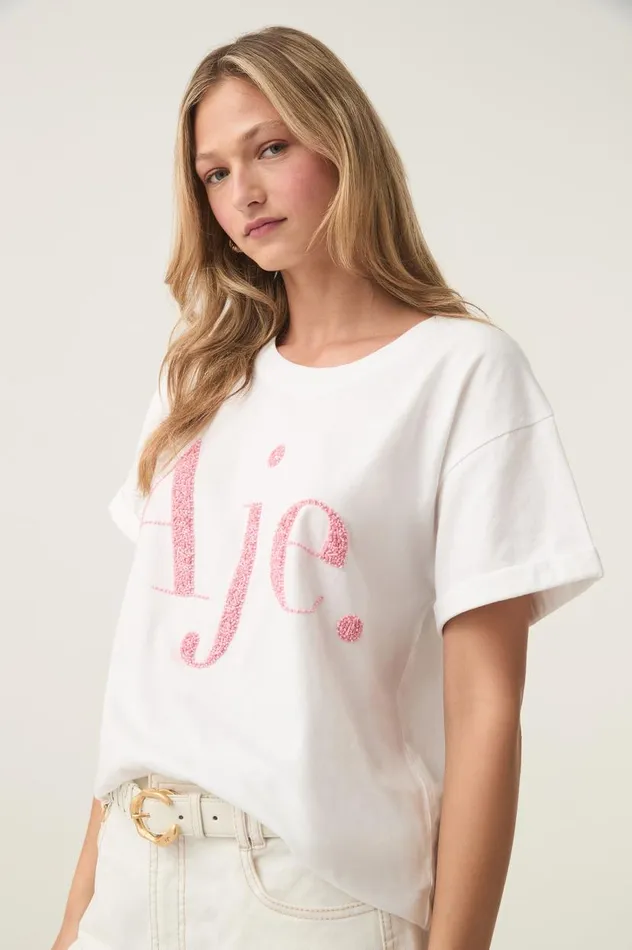 Aje Tees Fondness Embellished Logo Tee Whitesunrise Pink Logo 8211 Women