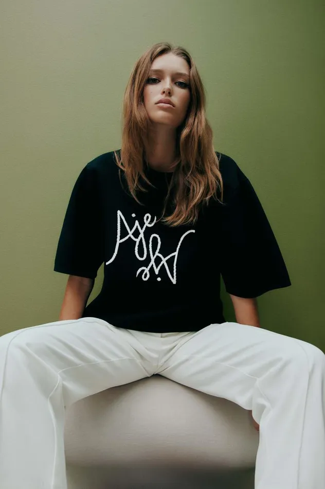 Aje Tees Prophecy Knit Oversized Tee Blackivory 8211 Women