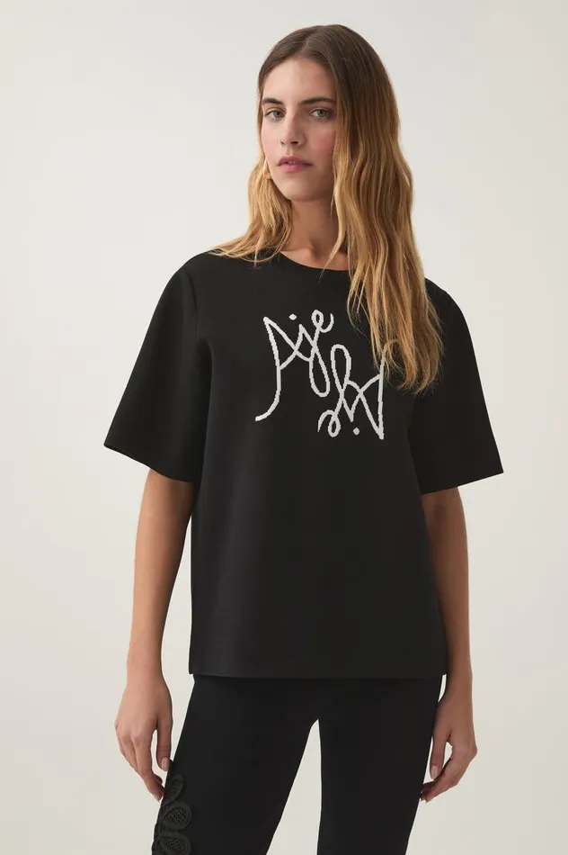 Aje Tees Prophecy Knit Oversized Tee Blackivory 8211 Women