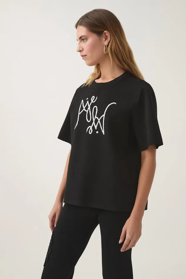 Aje Tees Prophecy Knit Oversized Tee Blackivory 8211 Women