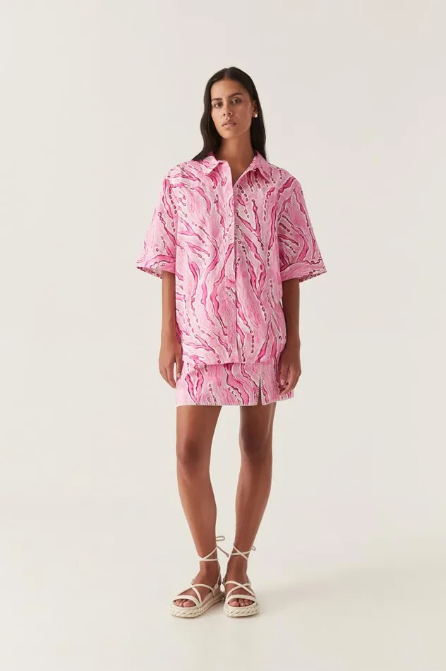 Aje Tops Blaze Stitch Oversized Shirt Dappled Flame 8211 Women