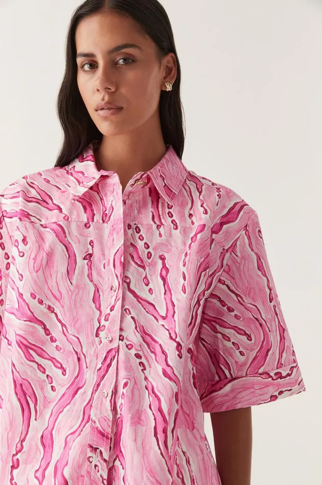 Aje Tops Blaze Stitch Oversized Shirt Dappled Flame 8211 Women