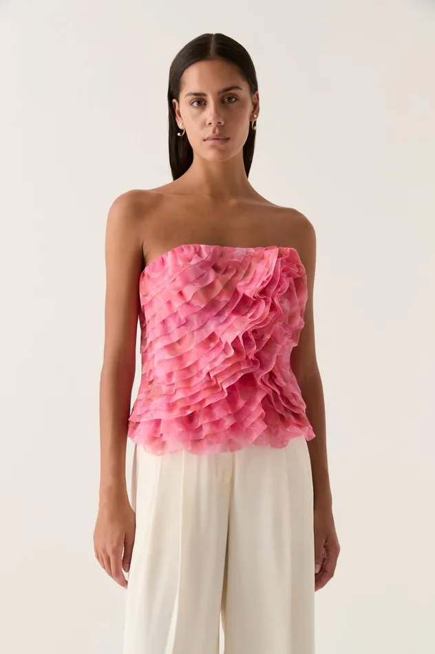 Aje Tops Charmed Rosette Ruffle Bustier Misty Rose 8211 Women Aje Tops Charmed Rosette Ruffle Bustier Misty Rose 8211 Women