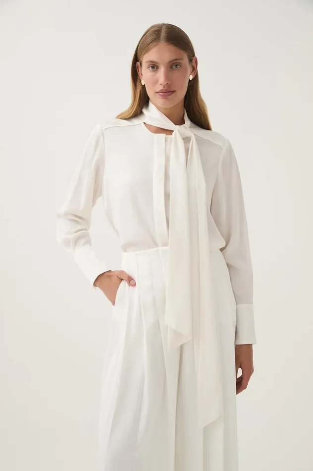 Aje Tops Dura Pussy Bow Blouse Ivory 8211 Women Aje Tops Dura Pussy Bow Blouse Ivory 8211 Women