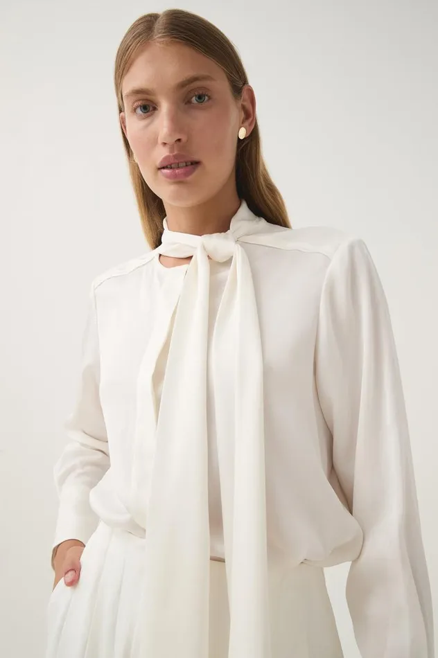 Aje Tops Dura Pussy Bow Blouse Ivory 8211 Women Aje Tops Dura Pussy Bow Blouse Ivory 8211 Women