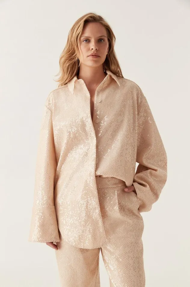 Aje Tops Incandescent Oversized Shirt Sand Brown 8211 Women