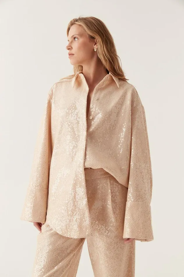 Aje Tops Incandescent Oversized Shirt Sand Brown 8211 Women