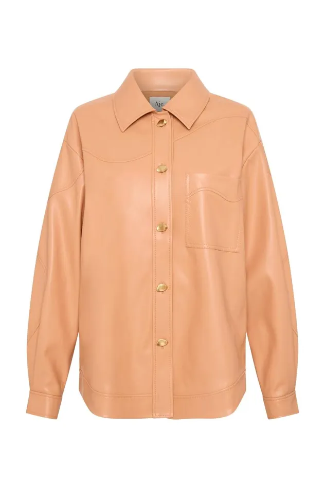 Aje Tops Priscilla Scalloped Shacket Sand Beige 8211 Women