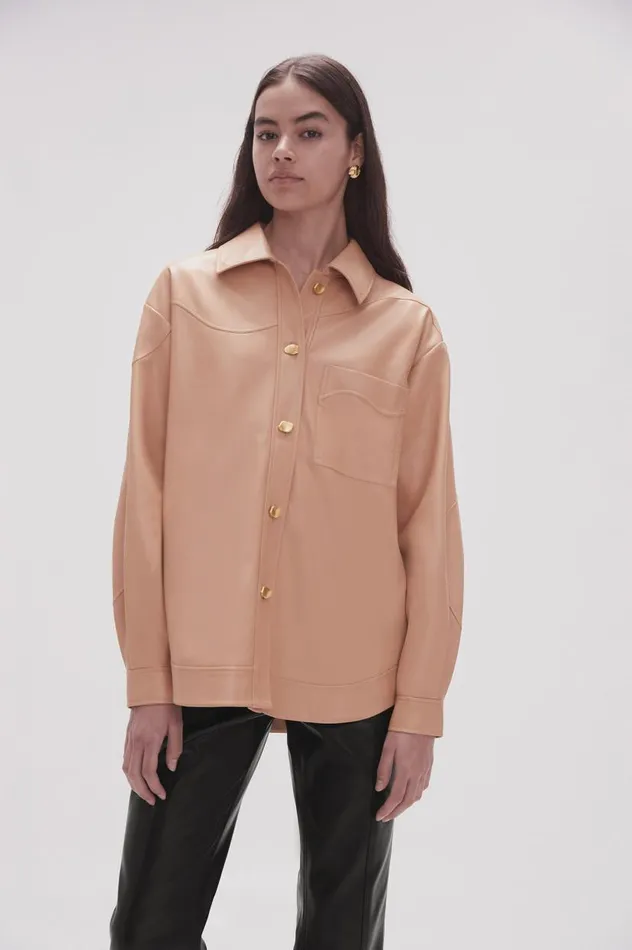 Aje Tops Priscilla Scalloped Shacket Sand Beige 8211 Women