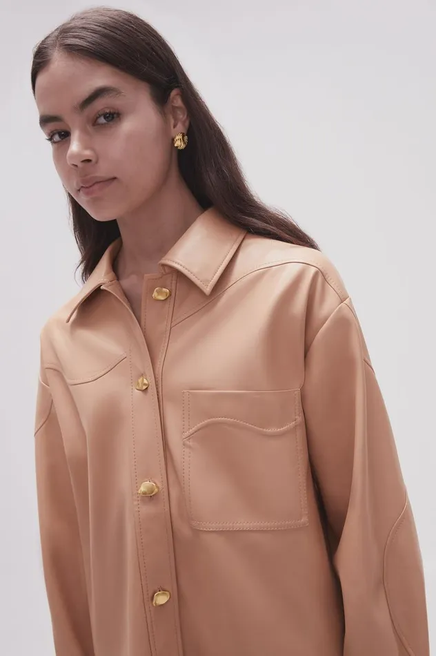 Aje Tops Priscilla Scalloped Shacket Sand Beige 8211 Women