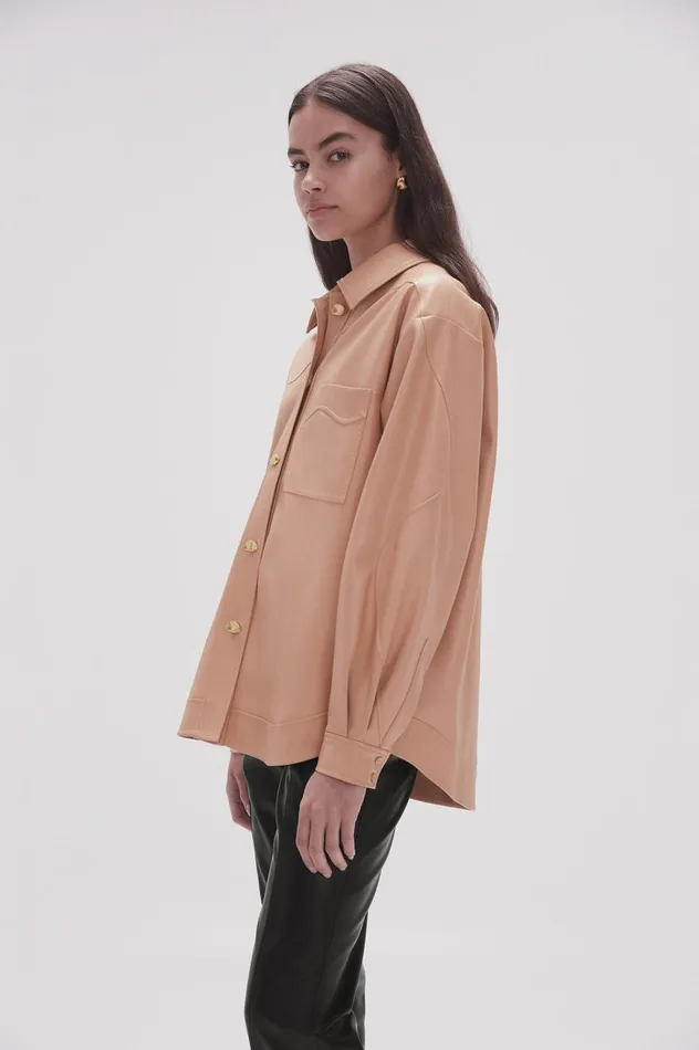 Aje Tops Priscilla Scalloped Shacket Sand Beige 8211 Women