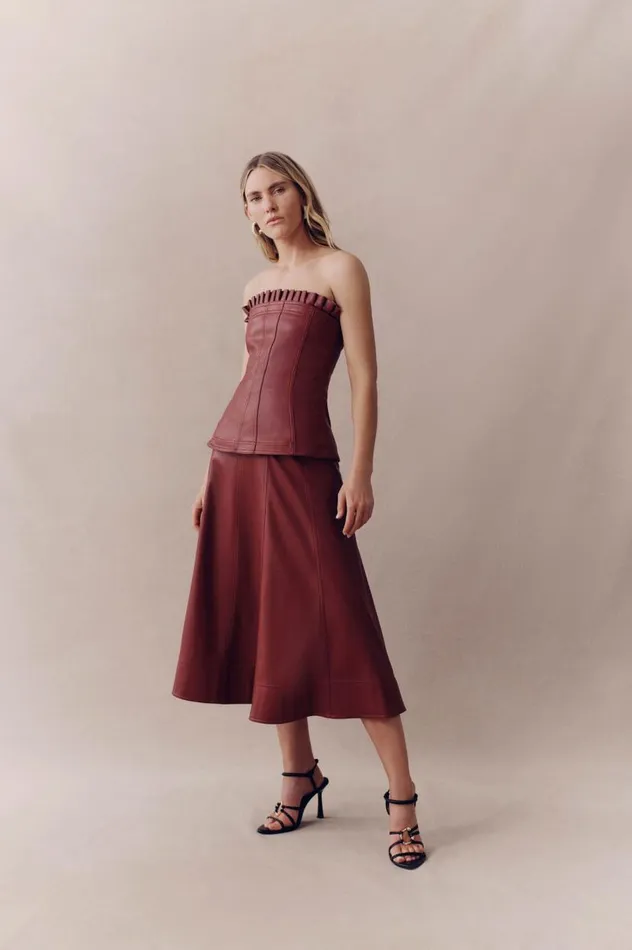 Aje Tops Stanhope Vegan Leather Top Mahogany Red 8211 Women