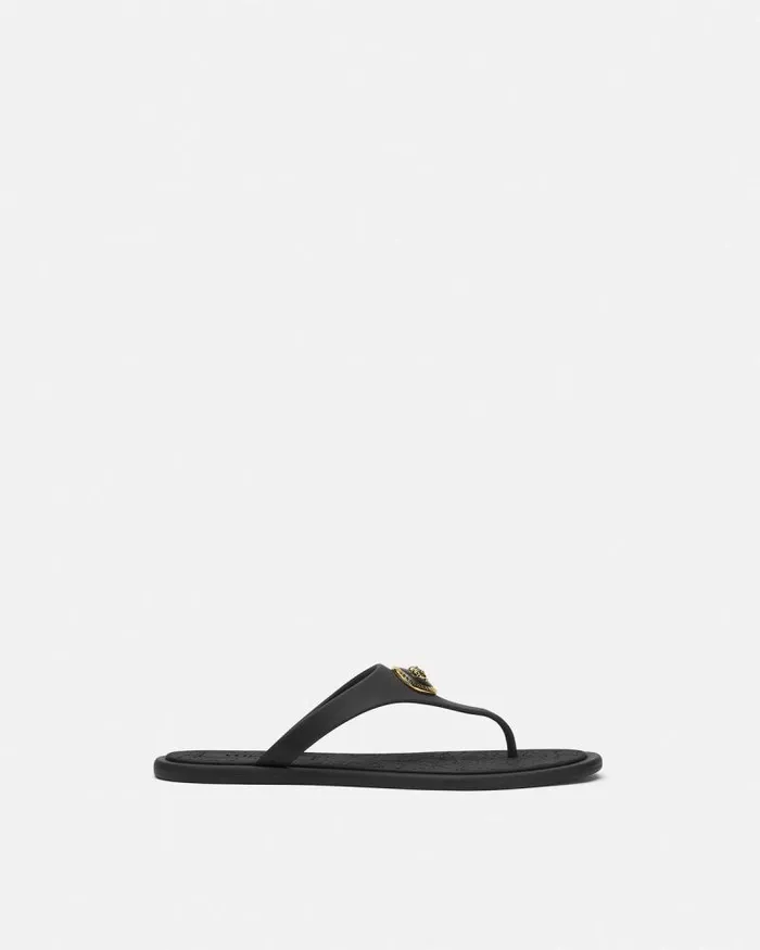 Alia Flat Rubber Sandals Blackgold Women Versace Sandals