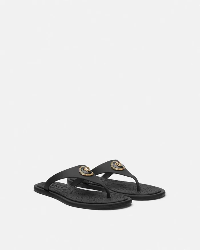 Alia Flat Rubber Sandals Blackgold Women Versace Sandals