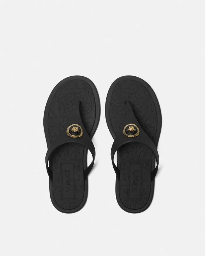 Alia Flat Rubber Sandals Blackgold Women Versace Sandals