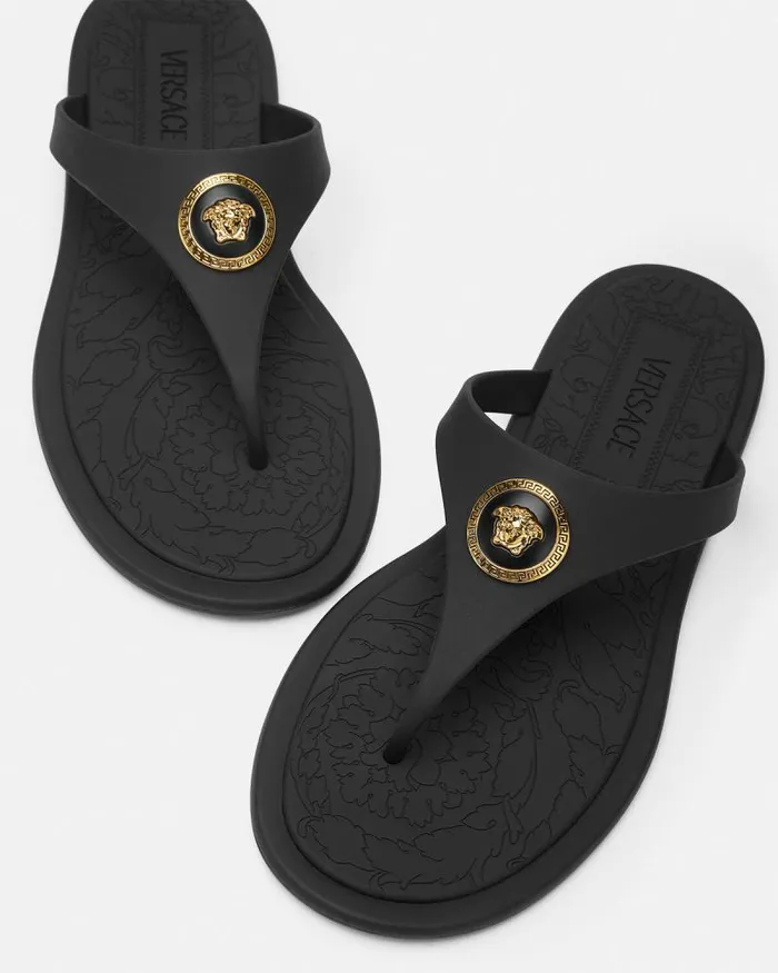 Alia Flat Rubber Sandals Blackgold Women Versace Sandals