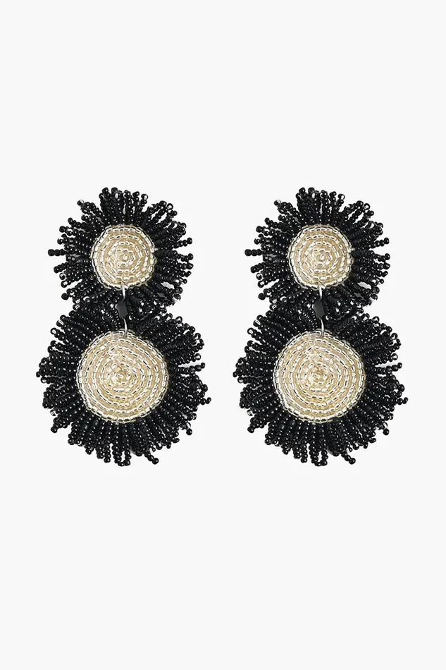 America and Beyond Black and Silver Beaded Statement Earrings Women Small Accessories