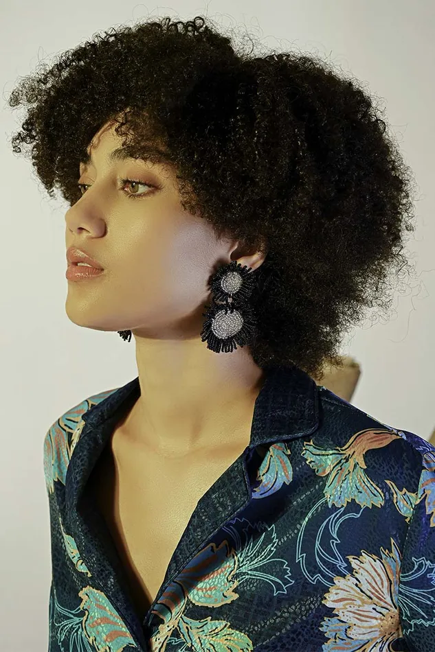 America and Beyond Black and Silver Beaded Statement Earrings Women Small Accessories