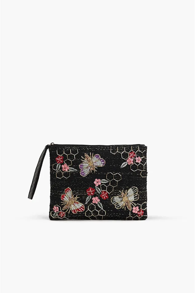 America and Beyond Clutches Women Black Bee Wristlets HandWoven Jacquard Design America and Beyond Clutches Women Black Bee Wristlets HandWoven Jacquard Design