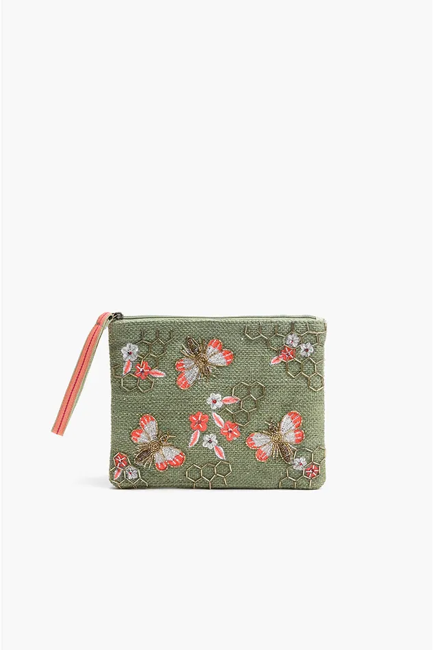 America and Beyond Clutches Women Olive Green Bee Wristlets HandWoven Jacquard Design America and Beyond Clutches Women Olive Green Bee Wristlets HandWoven Jacquard Design