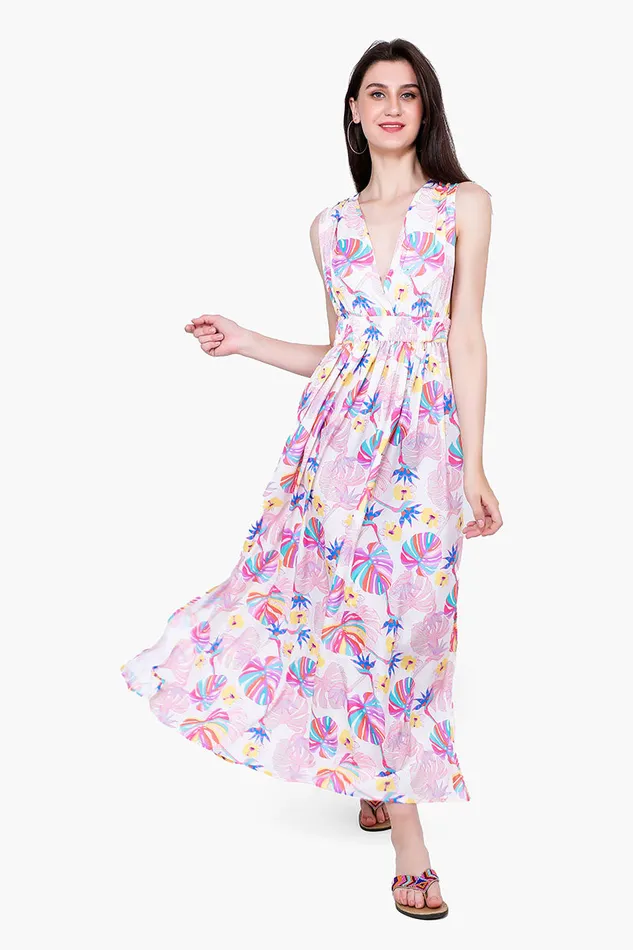 America and Beyond Dresses Women Palm Florals Maxi Dress