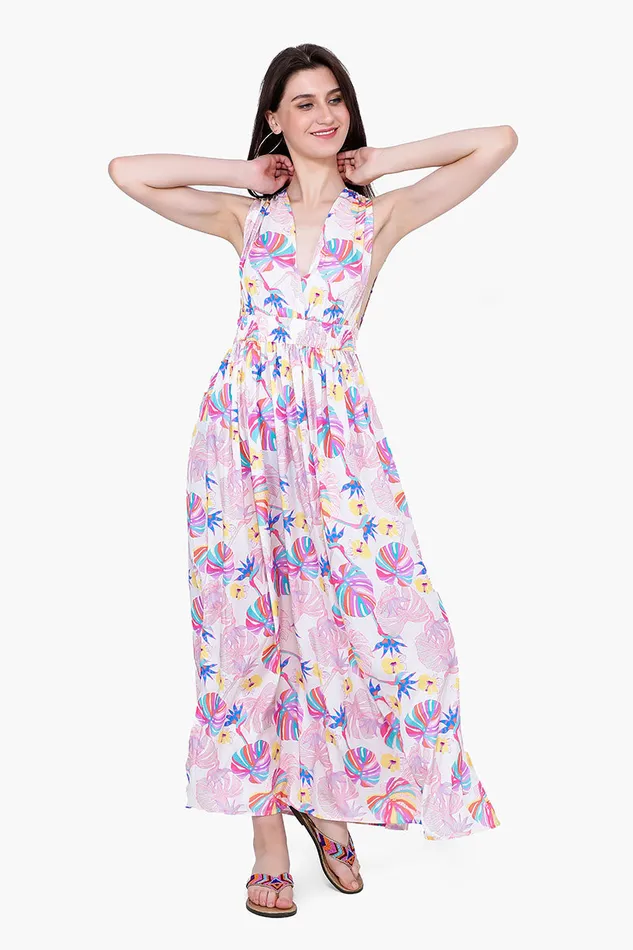 America and Beyond Dresses Women Palm Florals Maxi Dress America and Beyond Dresses Women Palm Florals Maxi Dress