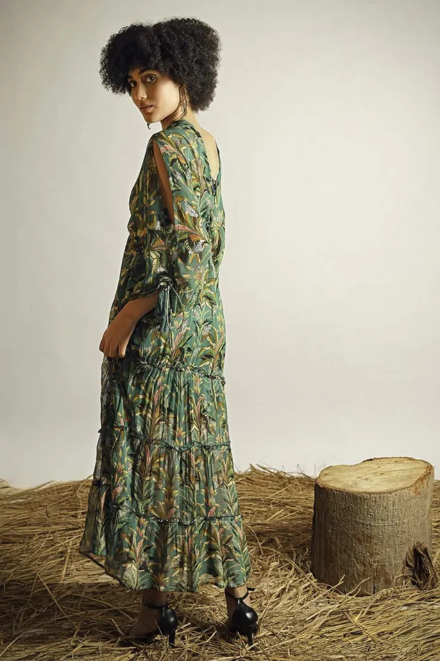 America and Beyond Dresses Women Tropical Ash Leaf Printed Maxi Dress