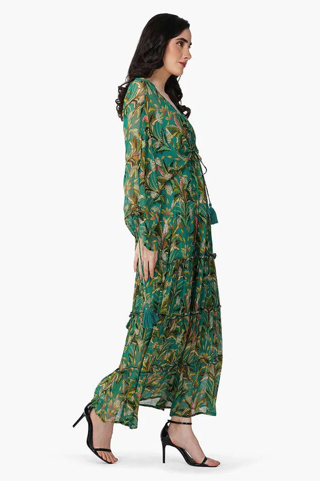 America and Beyond Dresses Women Tropical Ash Leaf Printed Maxi Dress