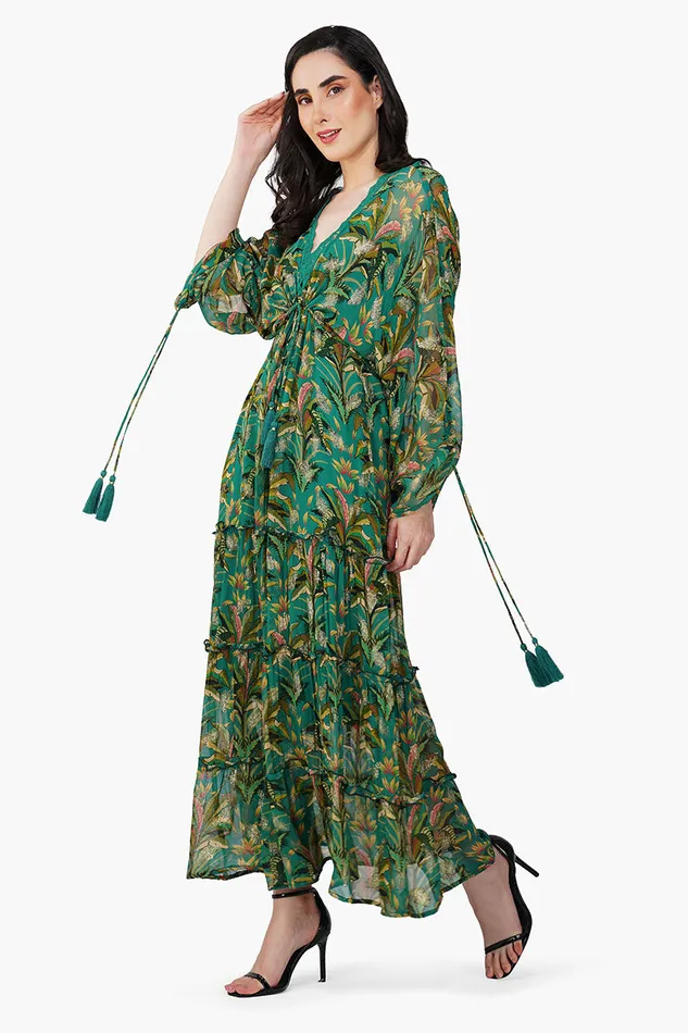 America and Beyond Dresses Women Tropical Ash Leaf Printed Maxi Dress