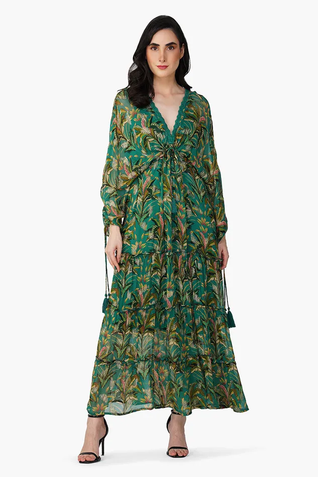 America and Beyond Dresses Women Tropical Ash Leaf Printed Maxi Dress