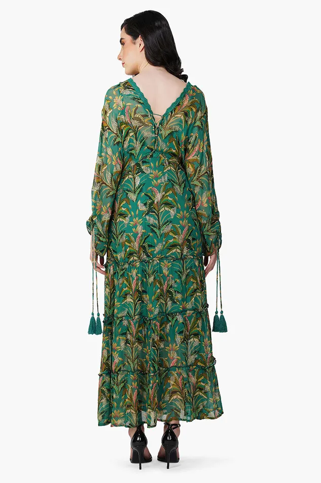 America and Beyond Dresses Women Tropical Ash Leaf Printed Maxi Dress