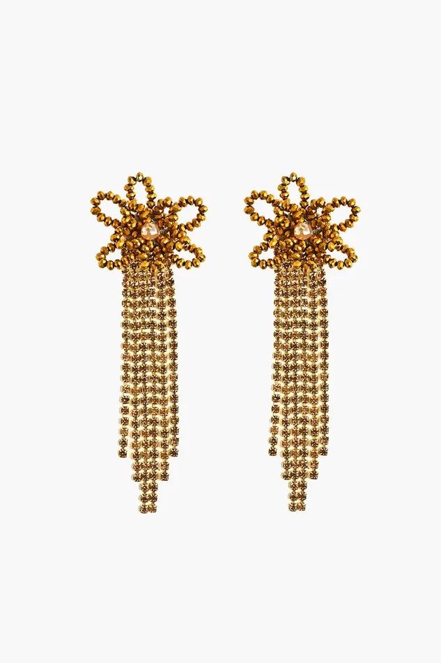 America and Beyond Golden Floral Tassel Earrings Women Jewelry