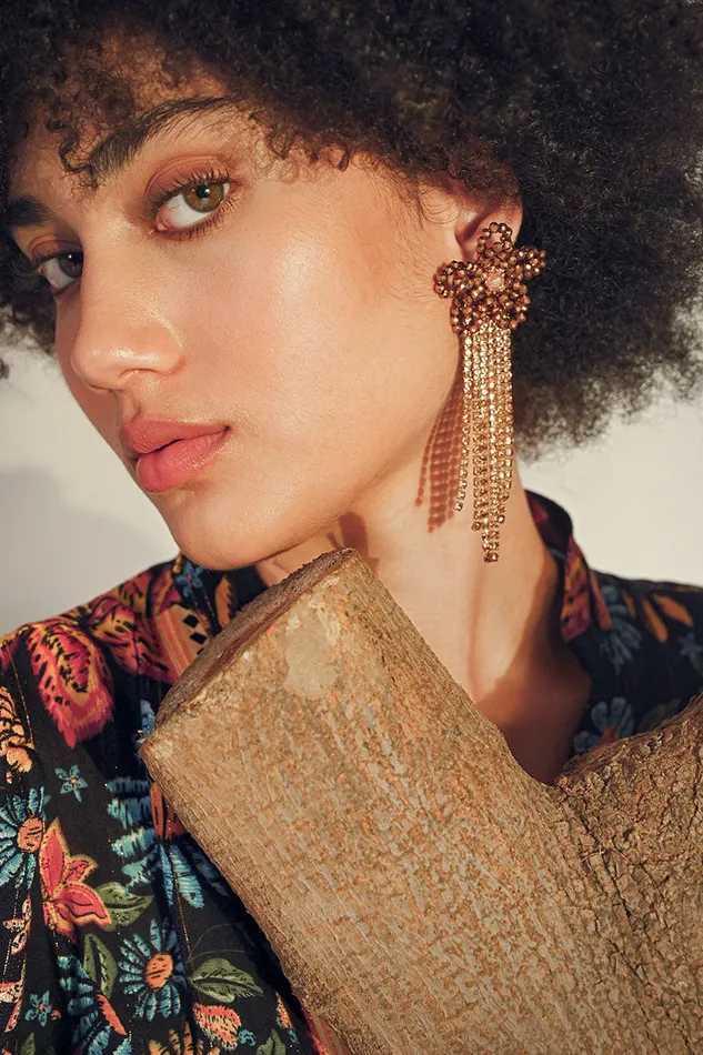 America and Beyond Golden Floral Tassel Earrings Women Jewelry