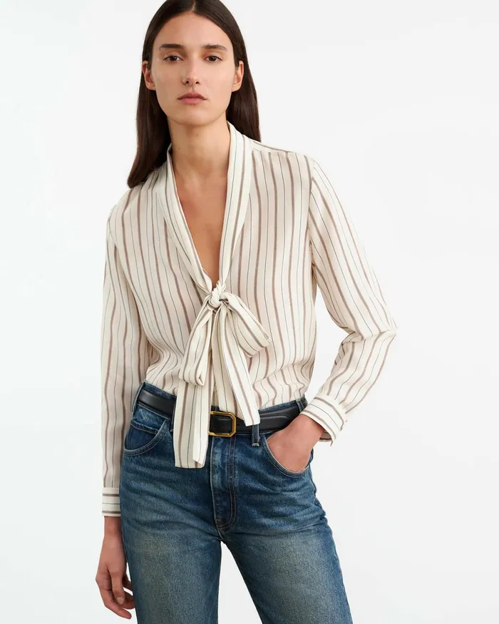 ANGELIQUE SILK BLOUSE Brandy Stripes Women Nili Lotan Tops