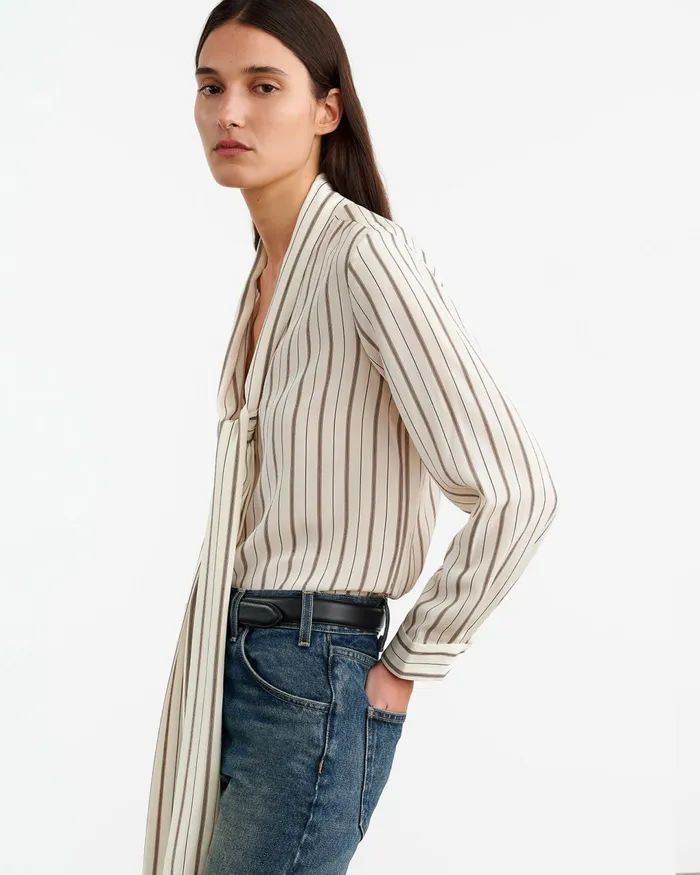 ANGELIQUE SILK BLOUSE Brandy Stripes Women Nili Lotan Tops