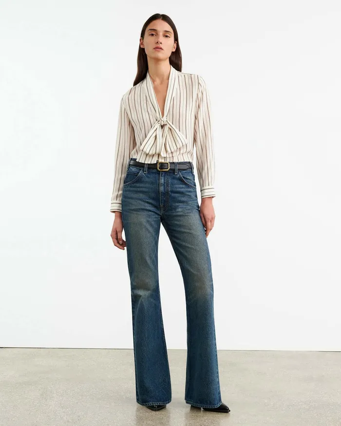 ANGELIQUE SILK BLOUSE Brandy Stripes Women Nili Lotan Tops