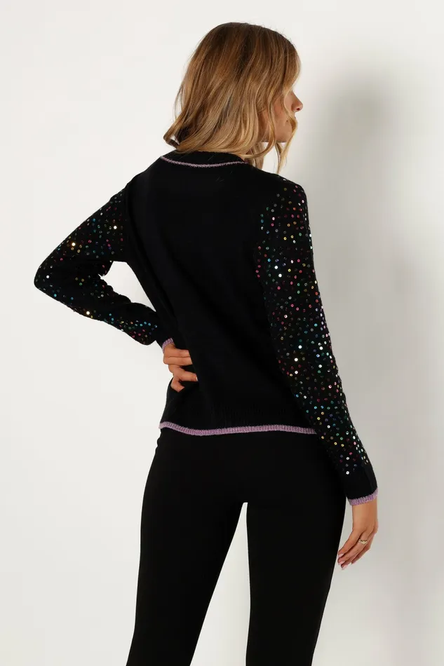 Ariella Sequin Embellished Knit Sweater Black Women Sweaters Petal and Pup